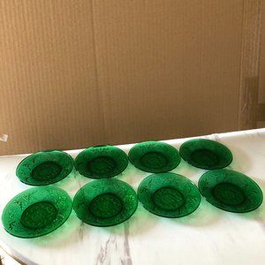 1930s Emerald Forest Green Depression Era Glass Saucers - Set of 8